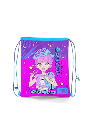 Coral High Kids Mor Pembe Mavi K-pop Desenli İpli Büzgülü Sırt Çantası 22477 Pembe
