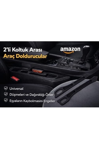 Araba Koltuk Arası Düşme Engelleyici Organizer, 2'li Set, Çok Fonksiyonlu Eşya Saklama Cebi, Siyah Renk Açık Kahverengi
