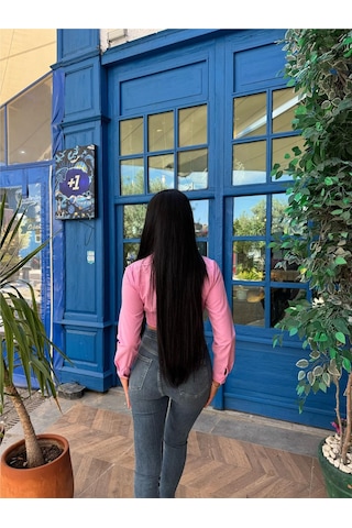 WeShaya Pembe Polyester Pamuk Parçalı Gömlek Pembe