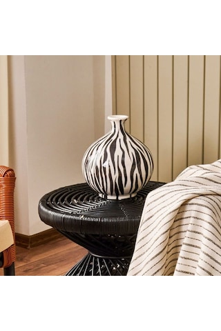 Evidea Deco Elegant Curves Vazo - Siyah / Beyaz - 28 Cm Siyah / Beyaz