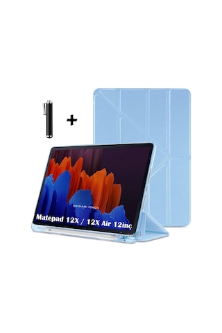 Huawei Matepad 12 X / 12x Air Kılıf Kalem Bölmeli Üçgen Katlanabilir Standlı Yumuşak Silikon Kapak