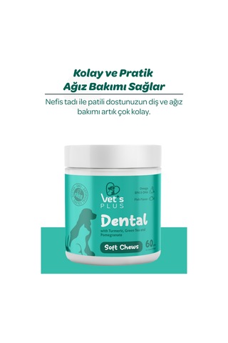 Vet's Plus Dental Çiğnenebilir Tablet 60'lı Kedi ve Köpekler İçin Diş Bakımı