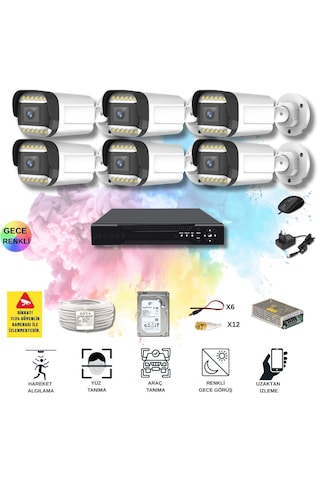 Qromax 6 Kameralı Set - Yapay Zeka Özellikli Gece Renkli Gösteren 5mp Sony Lensli 12 Warm Ledli Fullhd Güvenlik Kamerası Seti 312w-108