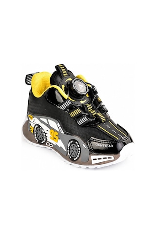 Mini Bonito Çocuk Spor Ayakkabı Mekanizmalı Çevirmeli Bağcıklı Günlük Kullanım Sneaker Siyah/sarı