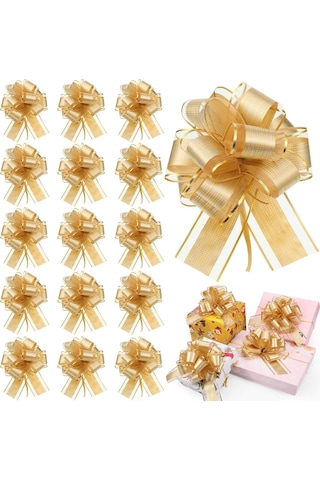 Dofolink 30 Adet Büyük Boy Altın Hediyelik Şerit Bow - Dekoratif Kumaş Bowknot