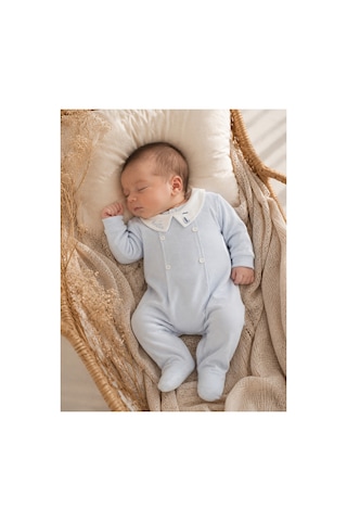 Omeca Concept Nakışlı Bebe Yakalı Triko Bebek Tulum mavi