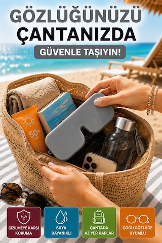 Gri Katlanabilir Silikon Gözlük Kılıfı Suya Dayanıklı Esnek Koruyucu Güneş Ve Numaralı Gözlük Kılıfı