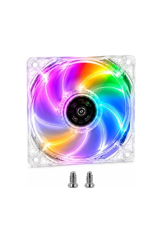 4 Adet - 12cm Kasa Fanı - 4 Renk Led Işıklı - Şeffaf - Molex Bağlantı