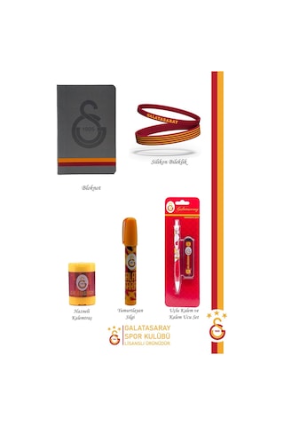 Galatasaray Orijinal Lisanslı Kalem Bileklik Bloknot Hediyelik Set Kırmızı