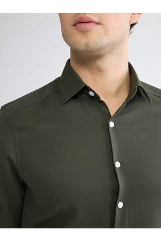 Lcw Busıness Haki Slim Fit Armürlü Erkek Gömlek