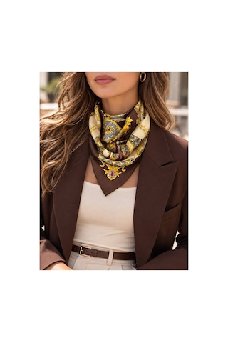 Inno 70x70 Cm Premium Saten Kahverengi Desenli Fular