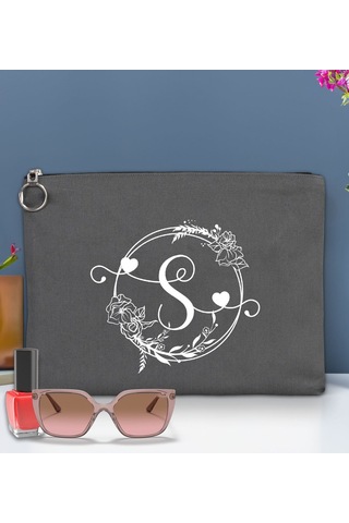 Bk Gift Kişiye Özel Harfli Astarlı Antrasit Portföy Çanta 30x21cm, Baskılı El Çantası, Organizer Çanta Haki