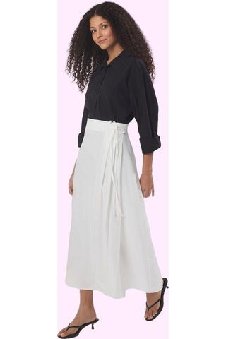 Frm Kadın A Line Maxi Etek 100% Polyester Dokuma Kumaş Ramadan Koleks Beyaz