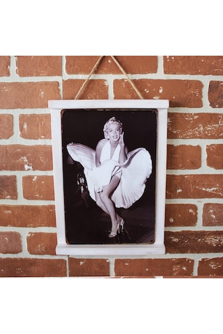 Rustik Ahşap Çerçeveli Vintage Metal Pano M. Monroe Dress 20x30