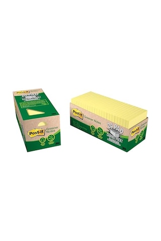 3 M Greener Notes, 3 X 3, Canary Yellow, 24 Pads/cabinet Paket Sarı 100 Yaprak Pouch Kendinden Yapışkanlı