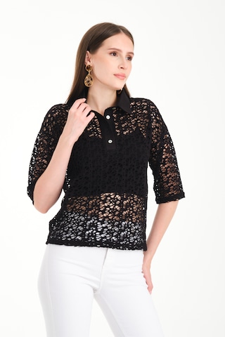 Polo Yaka Dantel Gömlek Siyah