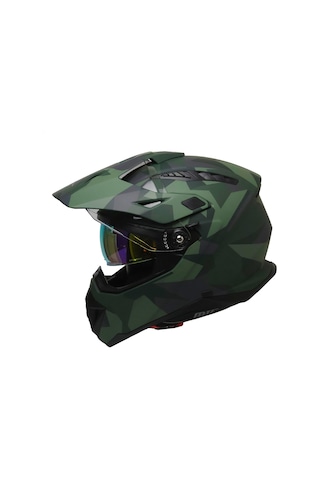 Motosiklet Cross Kask Enduro Full Face Touring Güneş Vizörlü Motorcu Kaskı Solda Çok Renkli