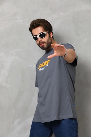 Novalisse Erkek Kısa Kol Yazlık Tişört Bisiklet Yaka Baskılı Oversize T-shirt - Füme Çoklu Renk
