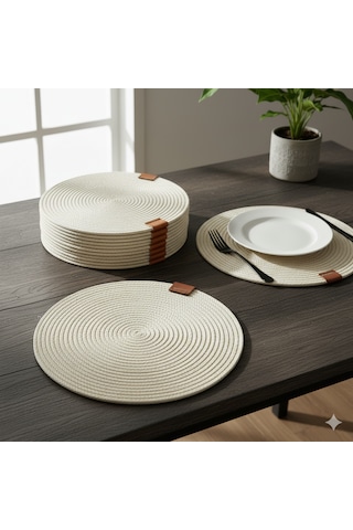 Amerikan Servis Runner 6 Lı Sunum Supla Çeyiz Takımı Örgü Tabak Altı Yanmaz Krem