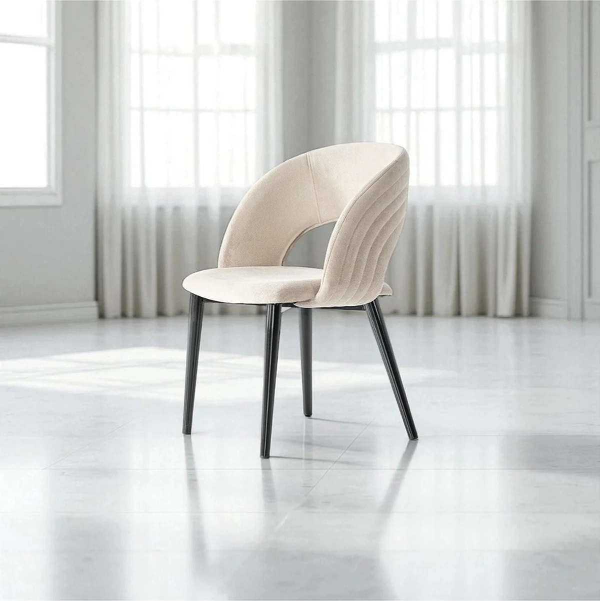 Dengema Mostar S88 Sandalye Krem Tiesto Polyester , Siyah Metal Ayak Krem - Siyah Ayak