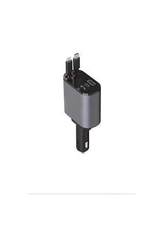100w Süper Hızlı Araç Şarj Cihazı Çift Type-c & Lightning Kablo, Dijital Göstergeli, 80cm Kablo