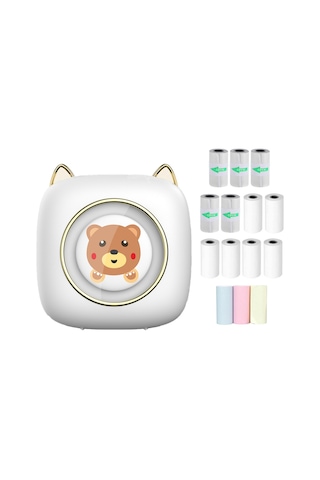 Yunboo C23 Termal Etiket Yazıcı - Bluetooth, 203dpi, Pilli, Beyaz - 6 Adet Termal + 5 Yapışkan + 3 Renkli Kağıt Seti