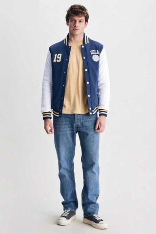 Upland Lacivert Çıtçıtlı Baskılı Standard Fit Erkek Mont Lacivert