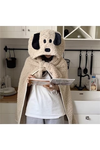 Flybuy Yeni Siesta Sıcak Şirin Öğrenci Ofis Moda Kore Kış Karikatür Kapüşonlu Battaniye Kt Beyaz