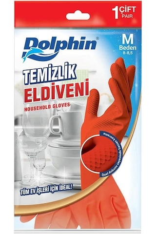 Dolphin Lateks Bulaşık Temizlik Eldiveni Kırmızı M 8-8.5 5'li
