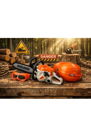Baretli Ve Gözlüklü Sesli Hızar Seti Oyuncak Power Saw Set