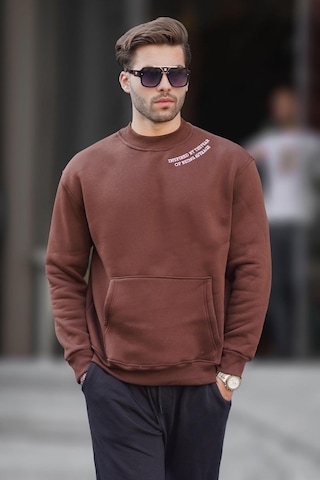 Madmext Acı Kahverengi Bisiklet Yaka Nakış Detaylı Cepli Erkek Sweatshirt 7049-acı Kahverengi Acı Kahverengi