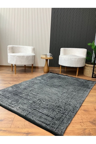 Saraz Halı Şönil Dokuma Kayma Yapmaz Makinede Yıkanabilir Leke Tutmaz Kesme Bohem Kilim Antrasit 2 Antrasit