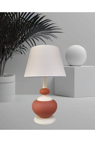 Athyra Abajur Kırmızı Seramik Krem Metal Krem Şapka Kırmızı