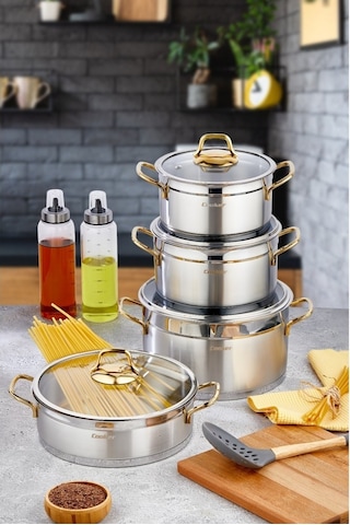 Cooker 8 Parça Paslanmaz Çelik Tencere Seti Çeyiz Seti Inox
