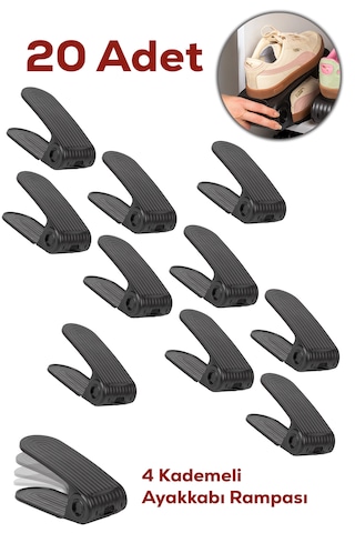 Porsima 5301 20 Li Ayakkabı Rampası Ayakkabı Düzenleyici Dolap İçi Organizer- Siyah Siyah