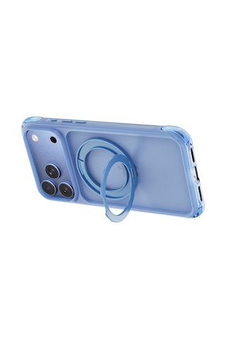 Apple iPhone Uyumlu 18 Pro Kılıf Wiwu Ag-203 Aeroguard Ultra Serisi M-safeli Airbag Standlı Kapak Açık Mavi