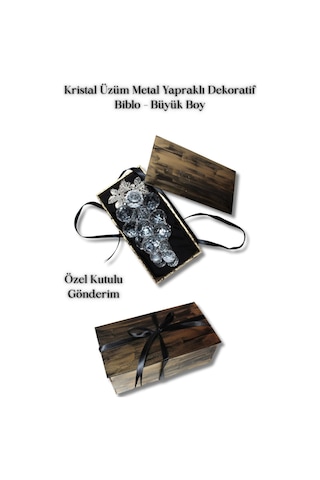 Kristal Üzüm Metal Yapraklı Dekoratif Biblo Büyük Boy