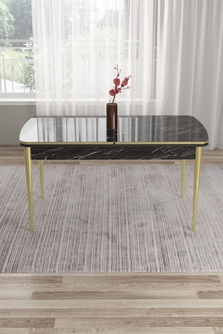 Canisa Tia Serisi,siyah Mermer Desen 80x132 Mdf Açılabilir Mutfak Masası Gold Ayaklar Masa Siyah Mermer Desen Ayaklar Gold