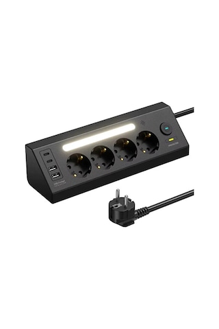 Lp764 Çoklu Gece Lambalı Priz Yüksek Gerilim Korumalı 4 Lü Priz 2xusb 2xtype-c Çıkışlı Grup Priz Çoğ 1