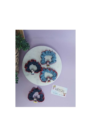 Mickey - Minnie Mouse Figürlü Denim Kumaş Lastik Toka 1 Adet Lacivert