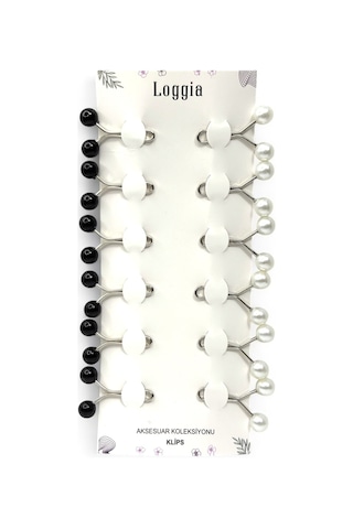 Eşarp Şal Klipsi 12 Adet İnci Model Klips 6 Siyah Ve 6 Beyaz Kadın Tesettür Aksesuar İğne Siyah - Beyaz