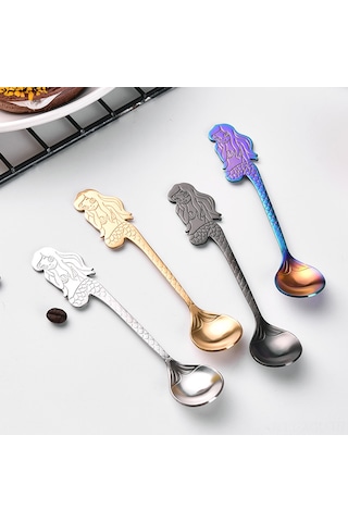 Konesam 304 Çelik Deniz Kızı Desenli Altın Renkli Çay Kahve Kaşığı, Ev Partisi Hediyelik Spoon, Opp Çanta İle Paketli Diğer