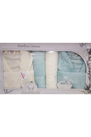 Nurpak Bambu Aile Bornoz Seti Mint Krem