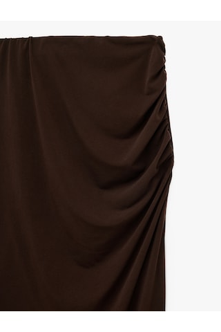 Koton Sandy Kumaş Slim Fit Drape Detaylı Midi Etek Kahverengi 7wak10042ek Kahve