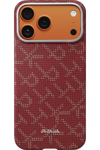 Apple Uyumlu iPhone 17 Pro  Kılıf M-safeli Aramid Fiber Pitaka Tactile Woven Monogram Serisi Kapak Kırmızı Kırmızı