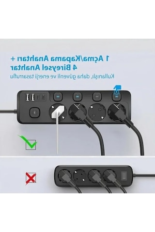 2 Metre Uzunlukta Akım Korumalı 4'lü Uzatma Prizi, 2xtype-c Girişi 0