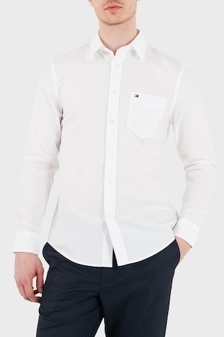 Tommy Hilfiger Logolu Pamuklu Slim Fit Klasik Yaka Uzun Kollu Gömlek Erkek Gömlek Mw0mw41697 Ybr Beyaz