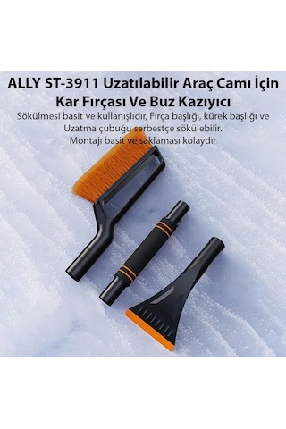 Ally St-3911 Uzatılabilir Araç Camı İçin Kar Fırçası Ve Buz Kazı