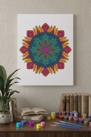 Detaylı Yuvarlak Mandala Ahşap Boyama Seti 40x50 Cm