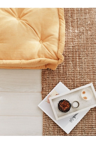 Fitilli Kadife Bisküvi Minder Sarı